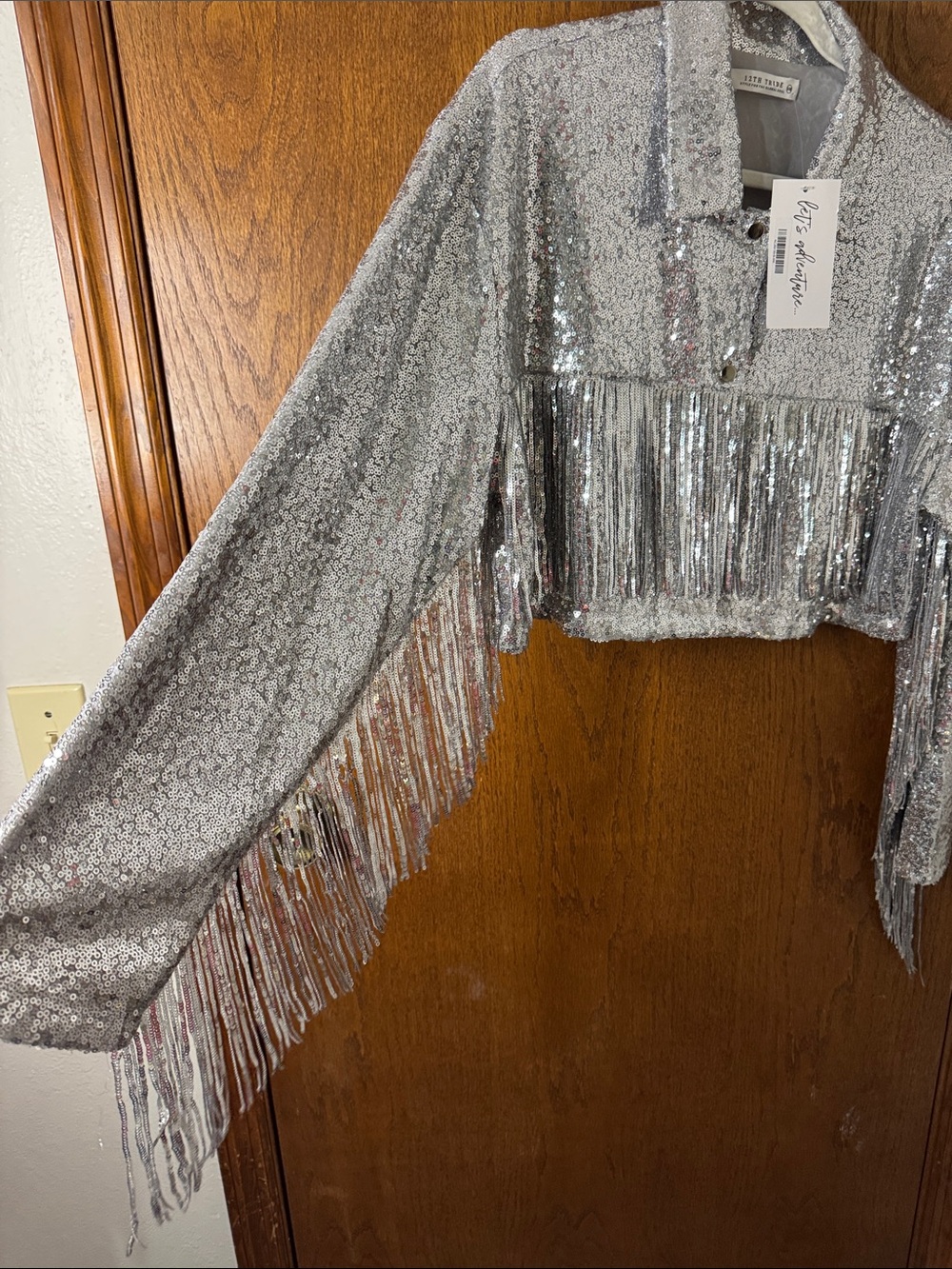 12th Tribe Star Crossed Silver Sequin Fringe Jacket NWT S/M Western - Picture 5 of 8